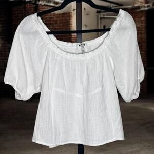 NWOT Puff Sleeve Off Shoulder Babydoll Blouse Top White Women's Size Small